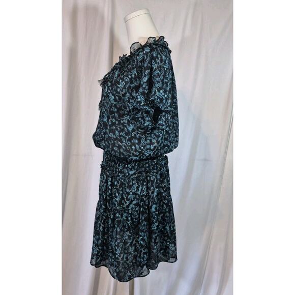 Misa Women's Designer Teal Shimmer Black Lyra Mini Dress Medium - Picture 6 of 11